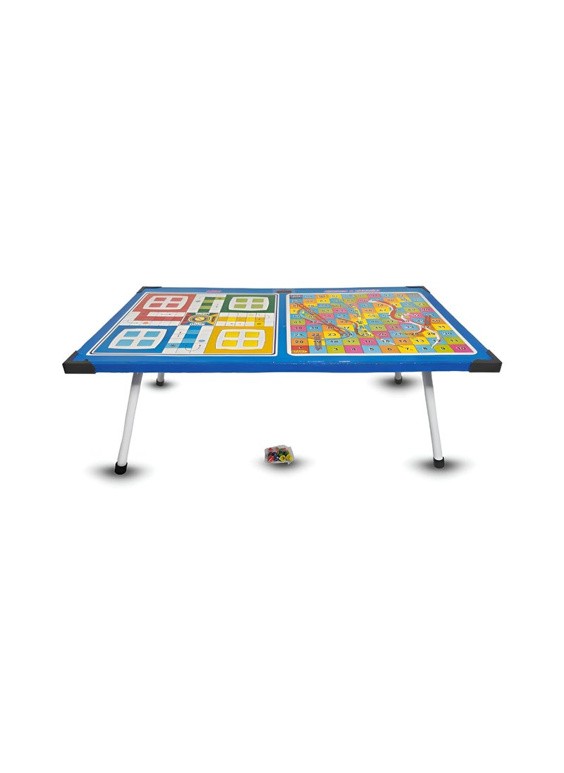 SNKM Foldable Study Table Larning Gaming Fold Legs Bed Table with Luddo Snake and Ladder Game MultiFunctional Bed Table Playing Table Multicolour Large Size Pack of 1