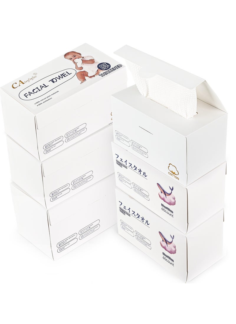 CA High quality cotton High-quality natural cotton disposable face towel ，Cloth for sensitive skin, cotton free towel for cleaning, skin care and makeup remover, dry and wet wipes, 6 Pack*60 Count
