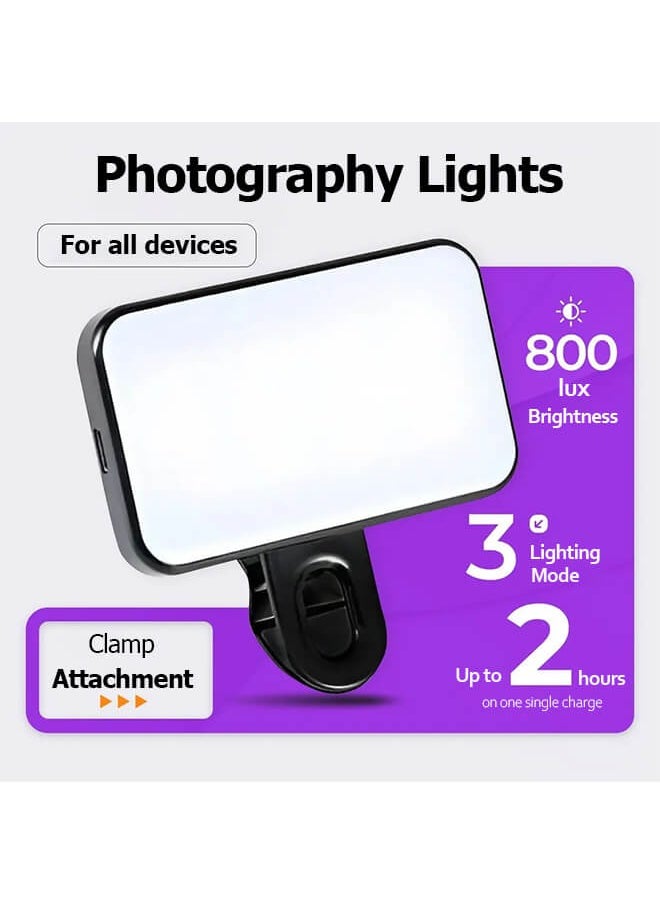 Clip-On Photography Light for Phone and Laptop, Video Light, Portable LED Camera Fill Light Panel, Pocket LED Phone Light, Dimmable with Three Lighting Effects, Rechargeable LED Light