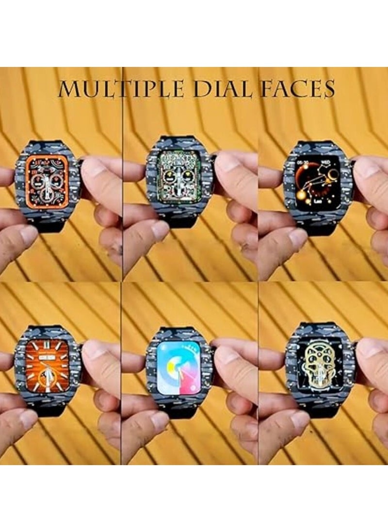 TC6 Richard Camouflage Watch with 3 Pair Straps, Built-in Protection Case & Wireless Charger for Men and Boys, Black – Stylish, Durable & Functional Timepiece for Everyday Wear