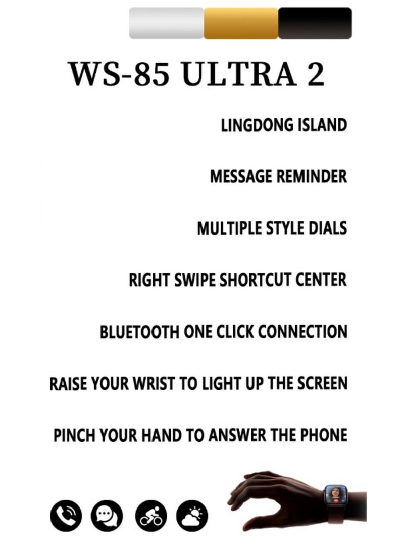 7 in 1 WS 85 ULTRA2 Smart watch set with, 7pair Straps, waterproof, Long battery life Health smart watch Silver