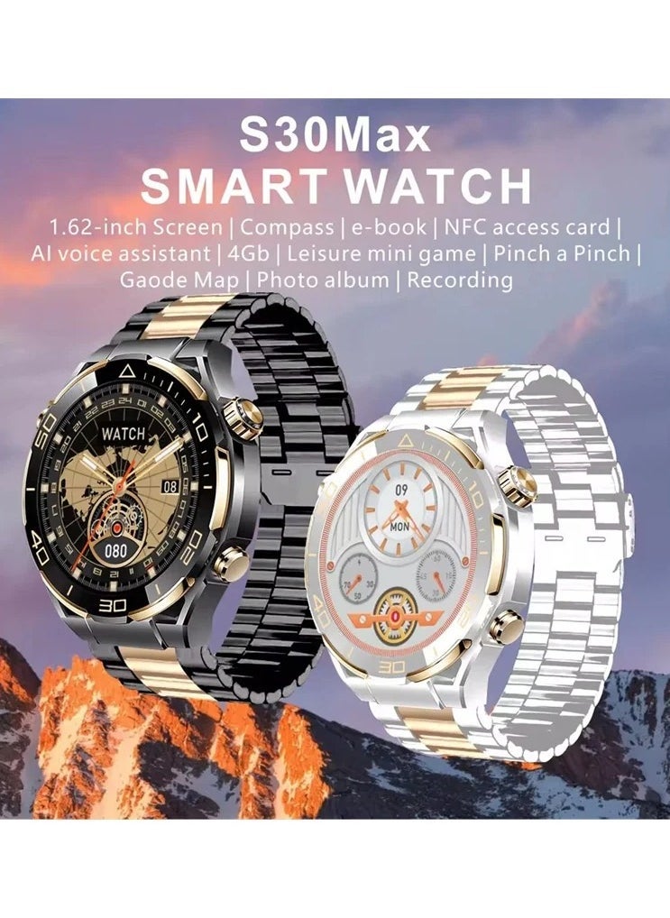S30 Max Men’s Smart Watch 1.62 inch Touch Screen – 4GB ROM, Photo Album, Local Music, NFC, BT Call, Voice Memo, Wireless Charger, Compass, Fitness Tracker – Stylish & Versatile Smartwatch for Men