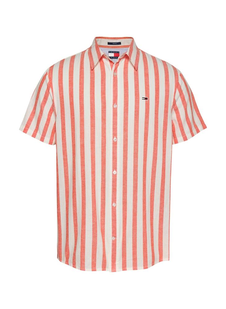 Regular Fit Linen Blend Stripe Short Sleeve Shirt