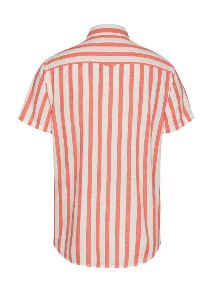 Regular Fit Linen Blend Stripe Short Sleeve Shirt
