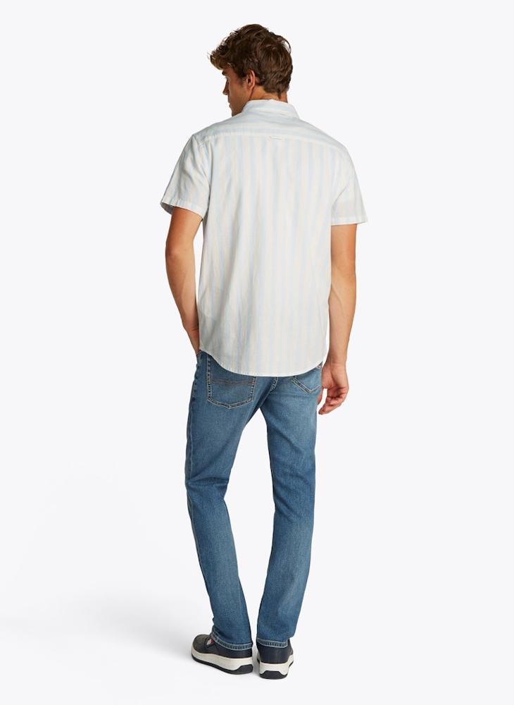 Regular Fit Linen Blend Stripe Short Sleeve Shirt