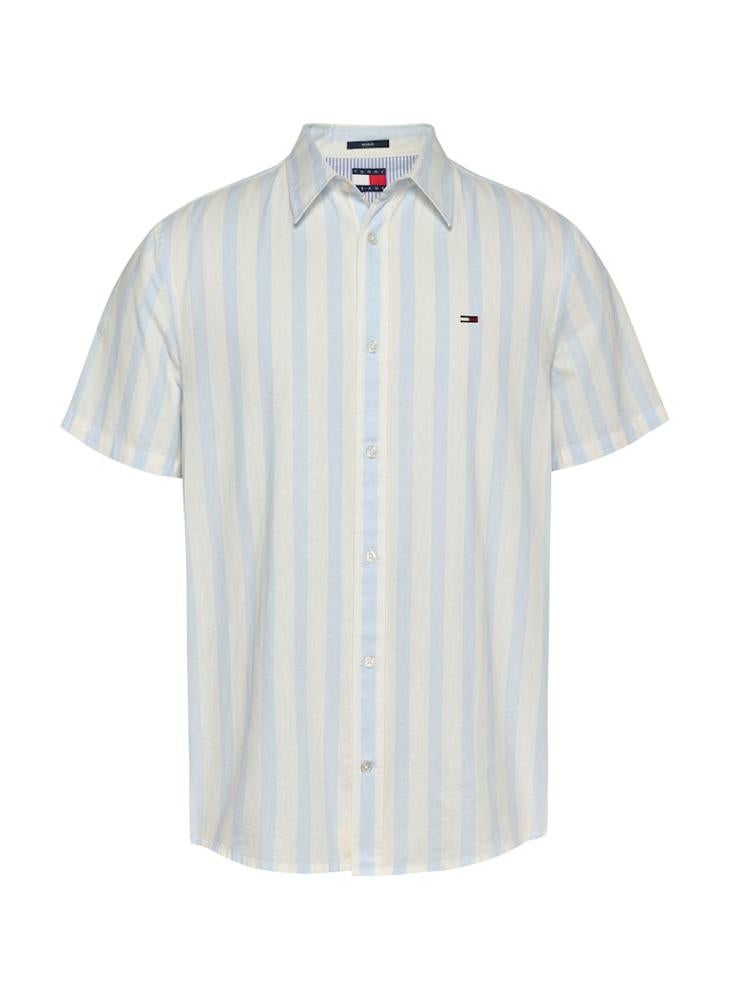 Regular Fit Linen Blend Stripe Short Sleeve Shirt