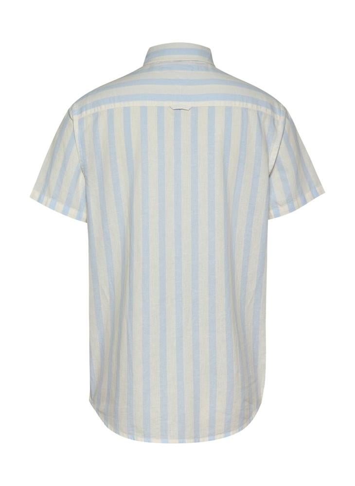 Regular Fit Linen Blend Stripe Short Sleeve Shirt