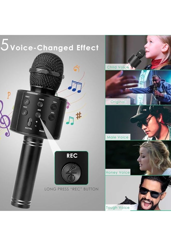 Wireless Bluetooth Karaoke Microphone for Kids and Adults, 5-in-1 Portable Handheld Karaoke Mic Speaker Player Recorder with Adjustable Remix FM Radio for Girls Boys Teens Adults