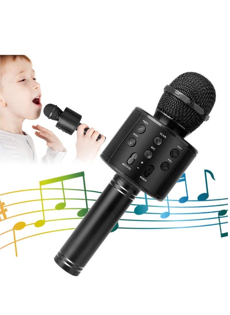 Wireless Bluetooth Karaoke Microphone for Kids and Adults, 5-in-1 Portable Handheld Karaoke Mic Speaker Player Recorder with Adjustable Remix FM Radio for Girls Boys Teens Adults