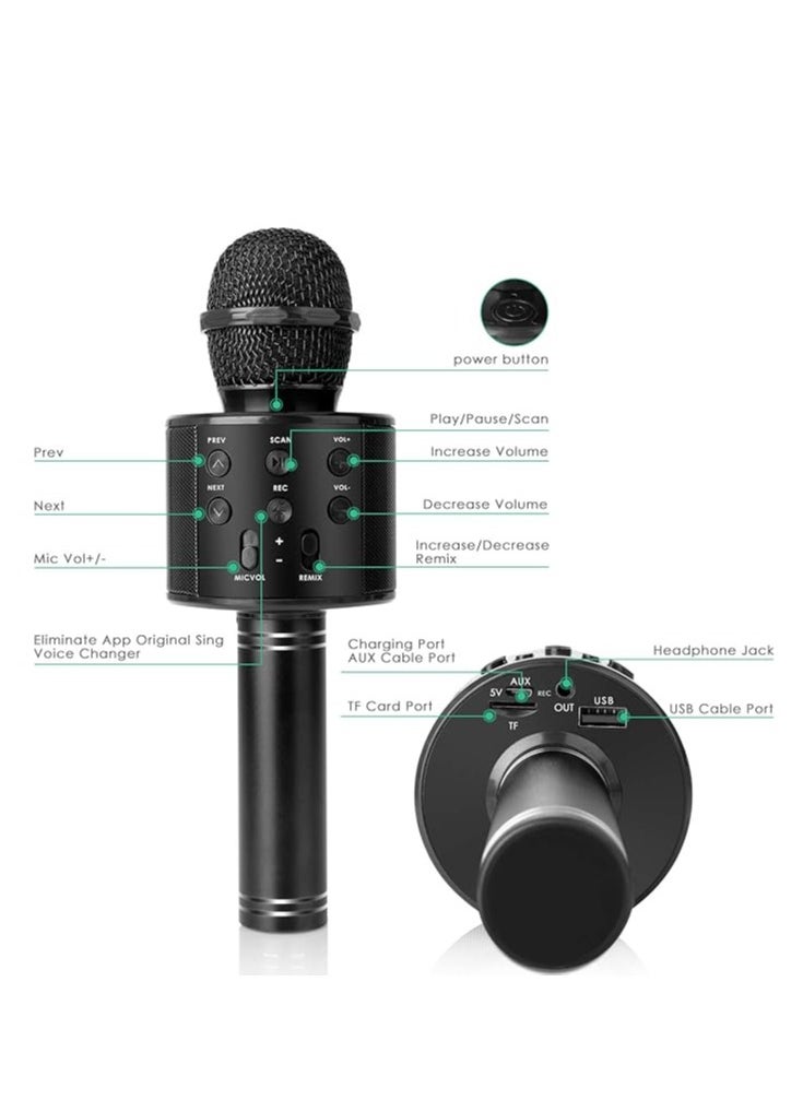 Wireless Bluetooth Karaoke Microphone for Kids and Adults, 5-in-1 Portable Handheld Karaoke Mic Speaker Player Recorder with Adjustable Remix FM Radio for Girls Boys Teens Adults