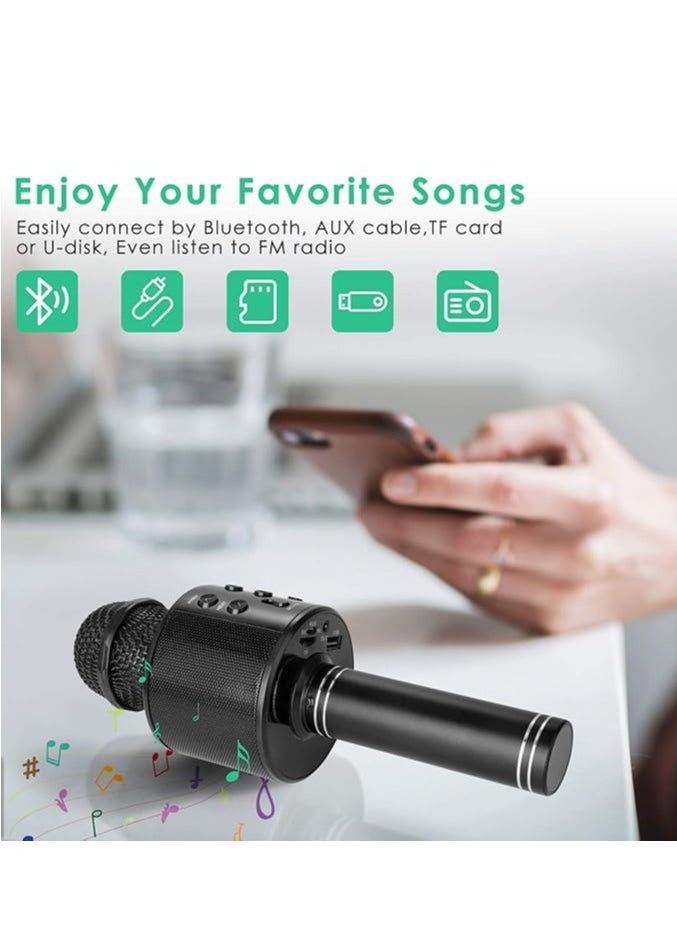 Wireless Bluetooth Karaoke Microphone for Kids and Adults, 5-in-1 Portable Handheld Karaoke Mic Speaker Player Recorder with Adjustable Remix FM Radio for Girls Boys Teens Adults