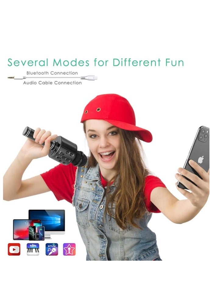 Wireless Bluetooth Karaoke Microphone for Kids and Adults, 5-in-1 Portable Handheld Karaoke Mic Speaker Player Recorder with Adjustable Remix FM Radio for Girls Boys Teens Adults