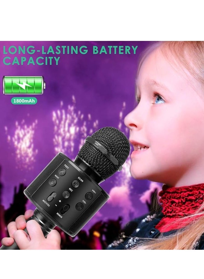 Wireless Bluetooth Karaoke Microphone for Kids and Adults, 5-in-1 Portable Handheld Karaoke Mic Speaker Player Recorder with Adjustable Remix FM Radio for Girls Boys Teens Adults