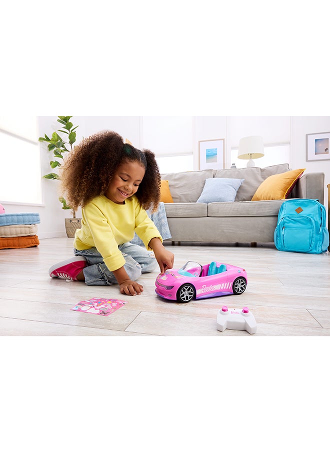 Barbie RC Toy Car, Remote-Control Pink Convertible, Can Hold 2 Barbie Fashion Dolls And Trunk Opens For Storage, Sticker Sheet For Customizing