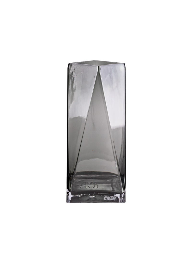 Gulf Flowers Grey Pyramid Glass Vase – 13cm x H30cm Tall Decorative Ribbed Glass Vase for Flowers, Home Styling, Wedding Centerpieces, Office Decor & Modern Interior Arrangements