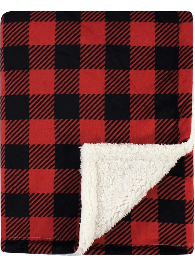 Hudson Baby Unisex Baby Plush Mink and Sherpa Blanket, Buffalo Plaid, One Size