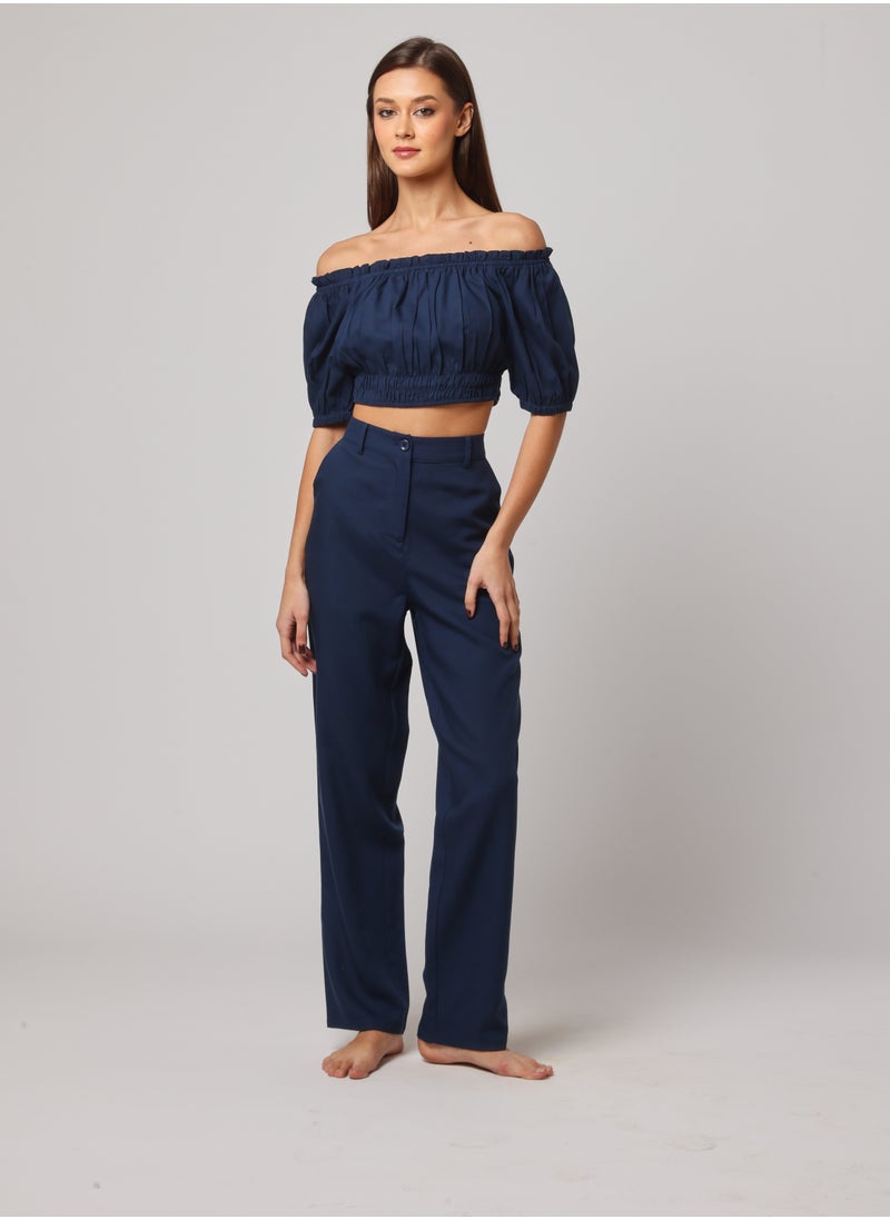 Ashita Fernandes Umang Trousers – Relaxed Tailored Fit, Breathable Linen-Lyocell Blend, Deep Navy Blue