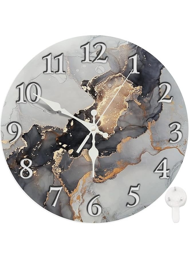 10 Inch Marble Texture Wall Clocks Battery Operated,Luxury Black Gold Watercolor Stone, Silent Non-Ticking Battery Operated Clocks for Living Room Dining Room and Bedroom