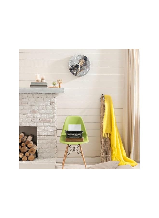 10 Inch Marble Texture Wall Clocks Battery Operated,Luxury Black Gold Watercolor Stone, Silent Non-Ticking Battery Operated Clocks for Living Room Dining Room and Bedroom