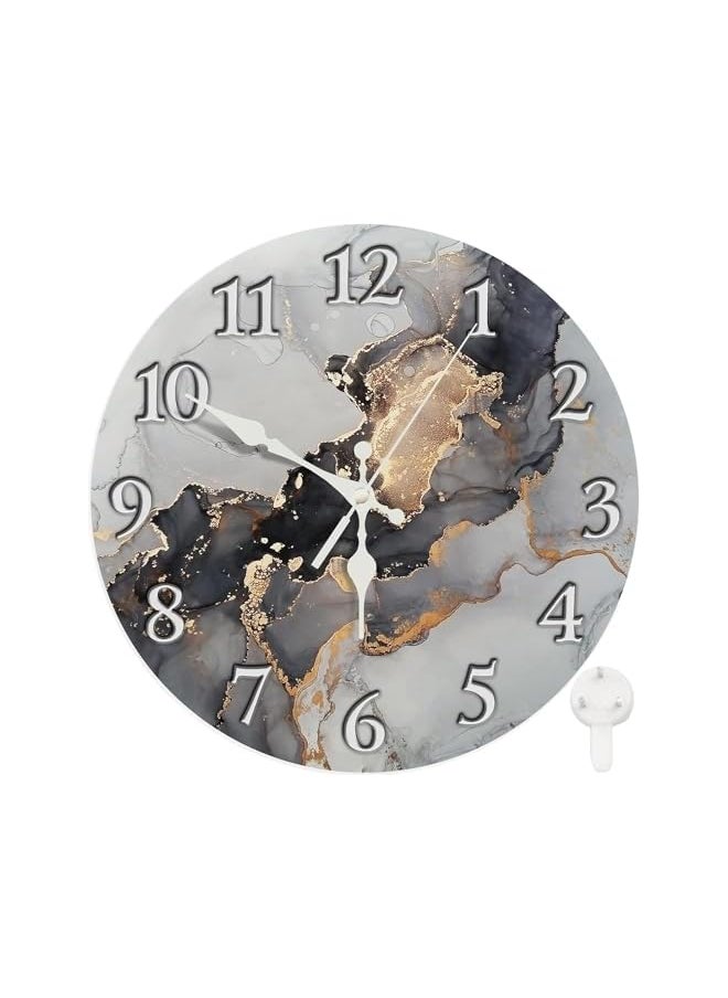 10 Inch Marble Texture Wall Clocks Battery Operated,Luxury Black Gold Watercolor Stone, Silent Non-Ticking Battery Operated Clocks for Living Room Dining Room and Bedroom
