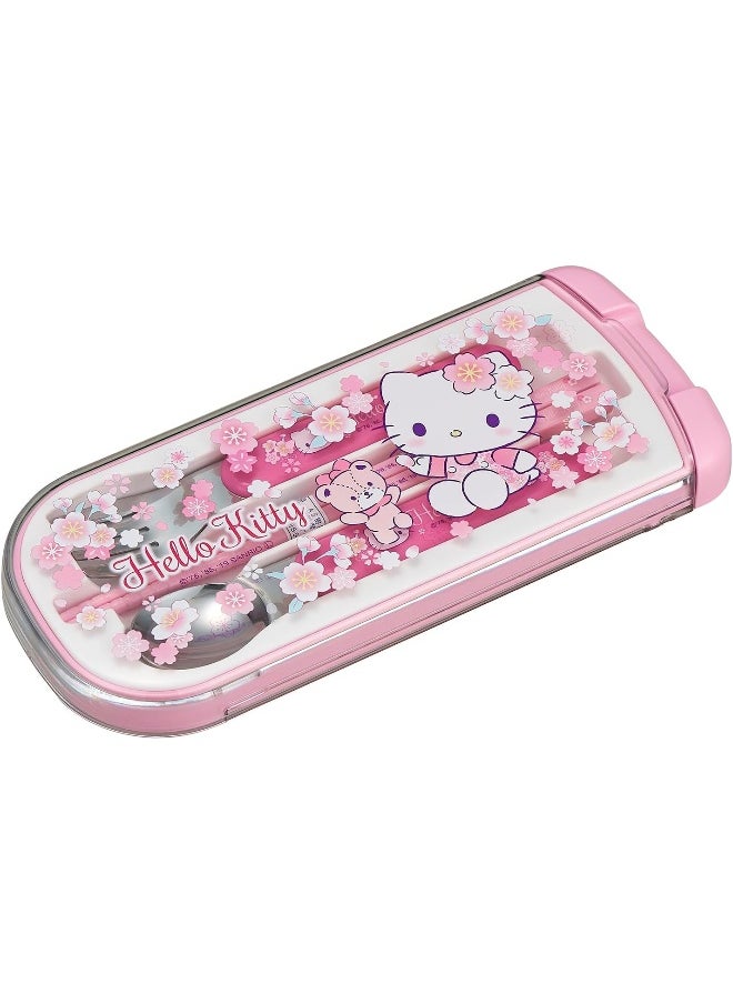 OSK CT-20 Hello Kitty Cutlery Set, Sakura, Pull, Trio, Chopsticks, Spoon, Fork, Made in Japan, Sliding, Dishwasher Safe, Easy to Use, For Girls, Children, Elementary School Students