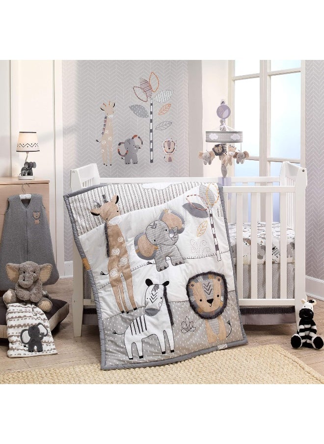 Lambs & Ivy Jungle Safari 100% Cotton White/Gray Elephant/Lion Fitted Crib Sheet