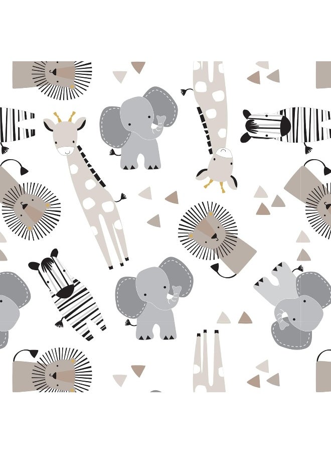 Lambs & Ivy Jungle Safari 100% Cotton White/Gray Elephant/Lion Fitted Crib Sheet