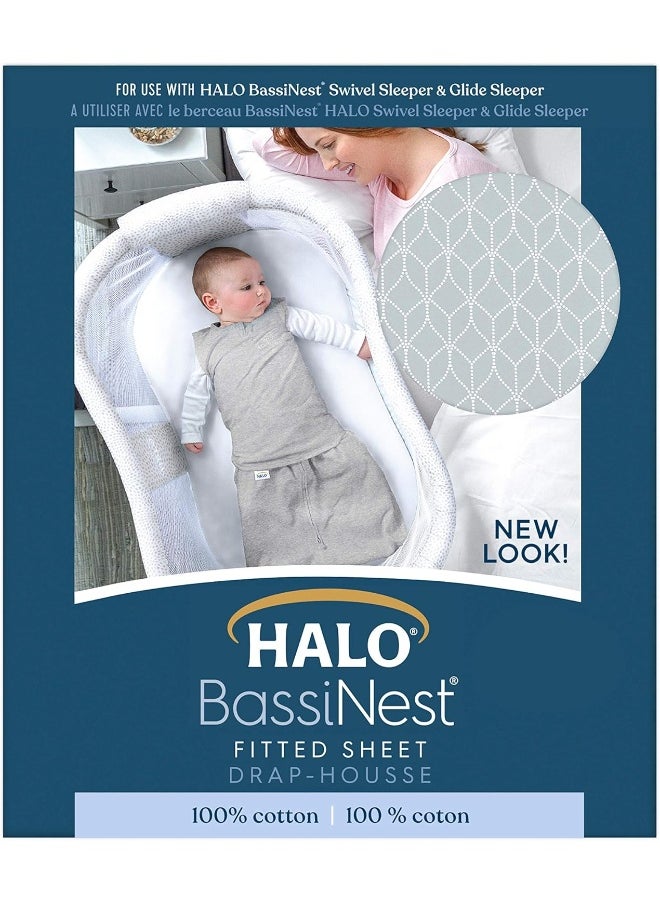 HALO Bassinest Fitted Sheet – Soft Fitted Bassinet Sheet for Baby – 30” x 16” Pre-Shrunk 100% Cotton Crib Sheet – Breathable Bedtime Sheet for Babies, Morning Mist