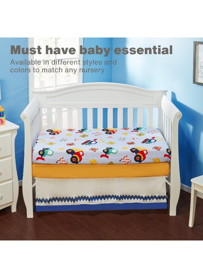 Everyday Kids 2 Pack Fitted Boys Crib Sheet, 100% Soft Breathable Microfiber Baby Sheet, Fits Standard Size Crib Mattress 28in x 52in, Nursery Sheet - Construction/Gold