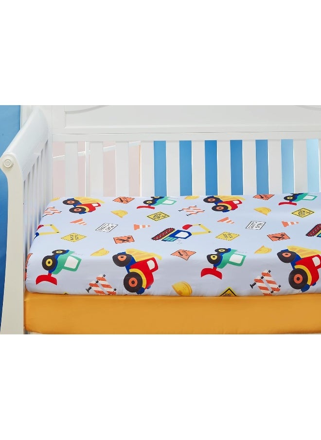Everyday Kids 2 Pack Fitted Boys Crib Sheet, 100% Soft Breathable Microfiber Baby Sheet, Fits Standard Size Crib Mattress 28in x 52in, Nursery Sheet - Construction/Gold