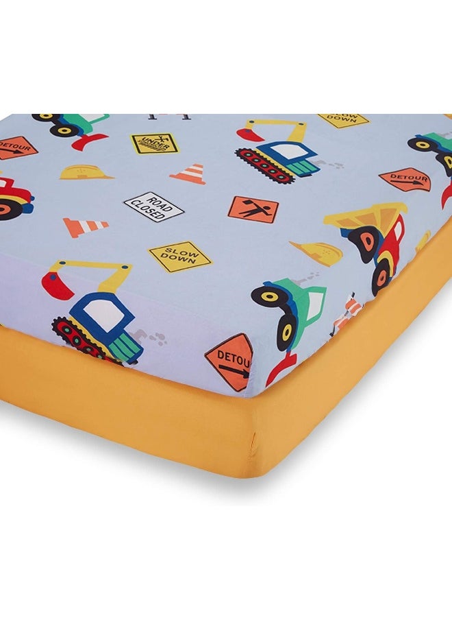 Everyday Kids 2 Pack Fitted Boys Crib Sheet, 100% Soft Breathable Microfiber Baby Sheet, Fits Standard Size Crib Mattress 28in x 52in, Nursery Sheet - Construction/Gold