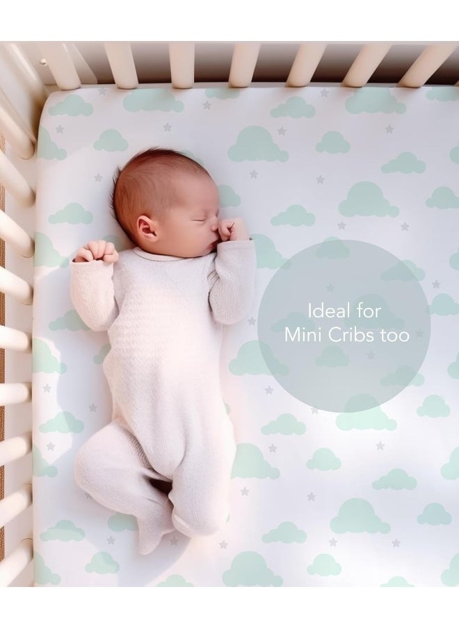 Cambria Baby 2 Pack 100% Organic Cotton Fitted Sheets for Pack 'n Play and Other Portable/Mini Cribs