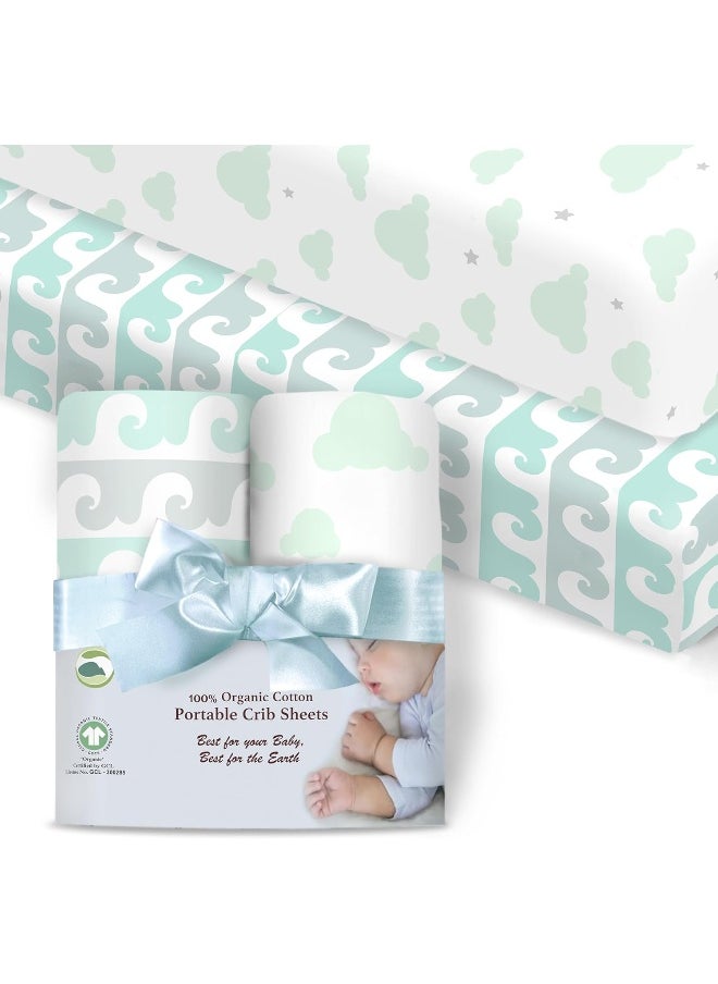 Cambria Baby 2 Pack 100% Organic Cotton Fitted Sheets for Pack 'n Play and Other Portable/Mini Cribs