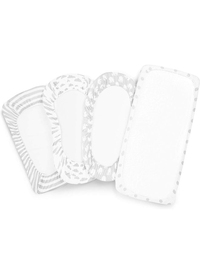 Bassinet Bed Sheets – Premium Bassinet Fitted Sheets 4 Pack – 100% Jersey Knit Cotton Cradle Sheets – Bassinet Bedding for Standard Size Oval or Halo Bassinet Pads – Bassinet Sheet for Boy & Girl