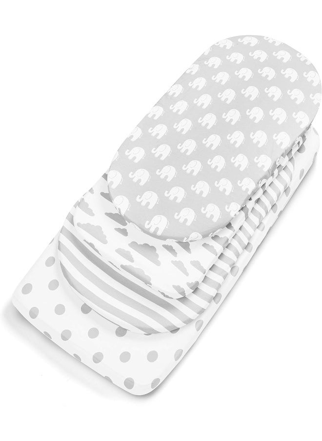 Bassinet Bed Sheets – Premium Bassinet Fitted Sheets 4 Pack – 100% Jersey Knit Cotton Cradle Sheets – Bassinet Bedding for Standard Size Oval or Halo Bassinet Pads – Bassinet Sheet for Boy & Girl