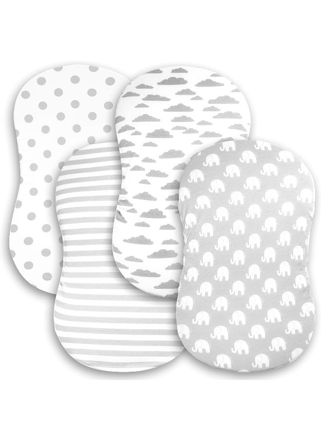 Bassinet Bed Sheets – Premium Bassinet Fitted Sheets 4 Pack – 100% Jersey Knit Cotton Cradle Sheets – Bassinet Bedding for Standard Size Oval or Halo Bassinet Pads – Bassinet Sheet for Boy & Girl