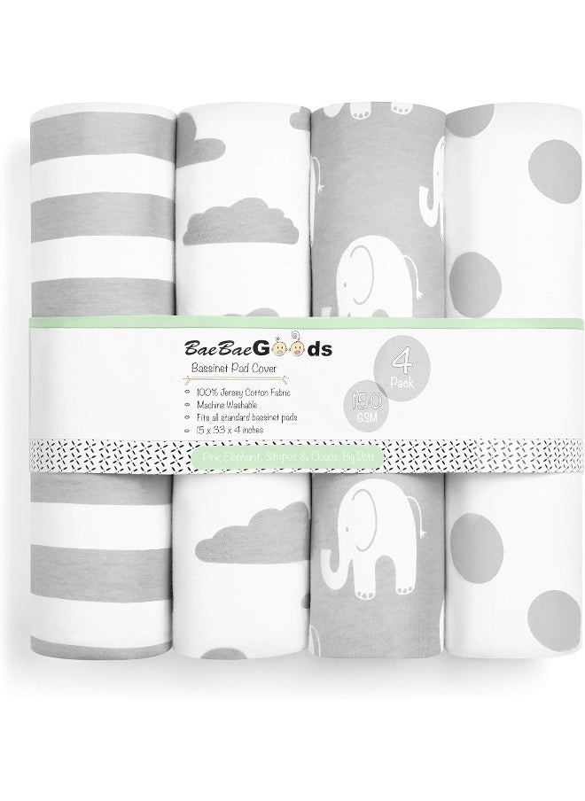 Bassinet Bed Sheets – Premium Bassinet Fitted Sheets 4 Pack – 100% Jersey Knit Cotton Cradle Sheets – Bassinet Bedding for Standard Size Oval or Halo Bassinet Pads – Bassinet Sheet for Boy & Girl