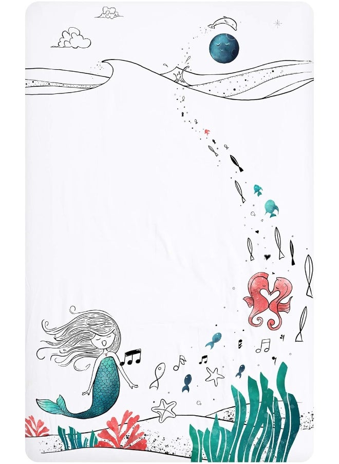 JumpOff Jo - Fitted Mini Crib Sheet for Portable Crib, Playard, and Playpen Mattresses and Mats, Super Soft 100% Cotton, 24 in. x 38 in. - Moonlight Mermaid