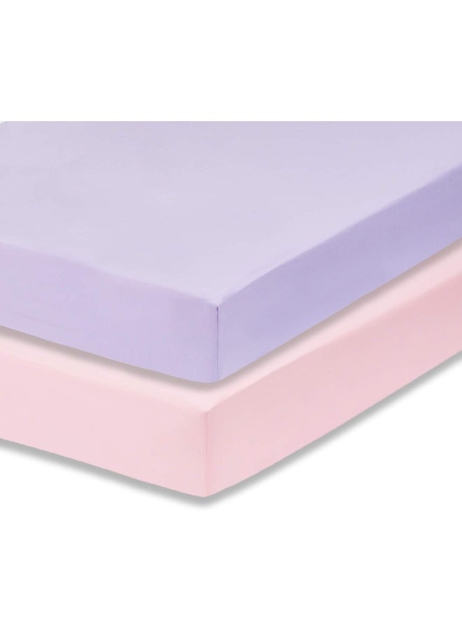 Everyday Kids 2-Pack Fitted Crib Sheets, 100% Soft Microfiber, Breathable and Hypoallergenic Baby Sheet, Fits Standard Size Crib Mattress 28in x 52in, Lavender Nursery Sheet and Pink Nursery Sheet