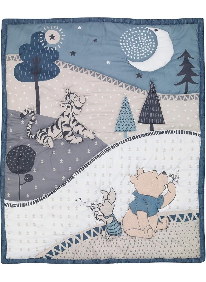 Lambs & Ivy Forever Pooh 3Piece Baby Crib Bedding Set, Blue