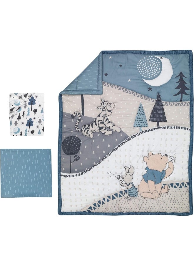 Lambs & Ivy Forever Pooh 3Piece Baby Crib Bedding Set, Blue