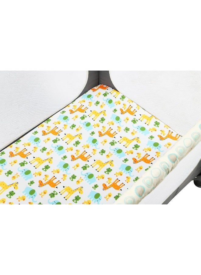Dinosaur Pack n Play Stretchy Fitted Playard Sheet Set 2 Pack Jersey Knit Ultra Soft Portable Mini Crib Sheets for Baby Boy Girl Elephant Giraffe Frogs