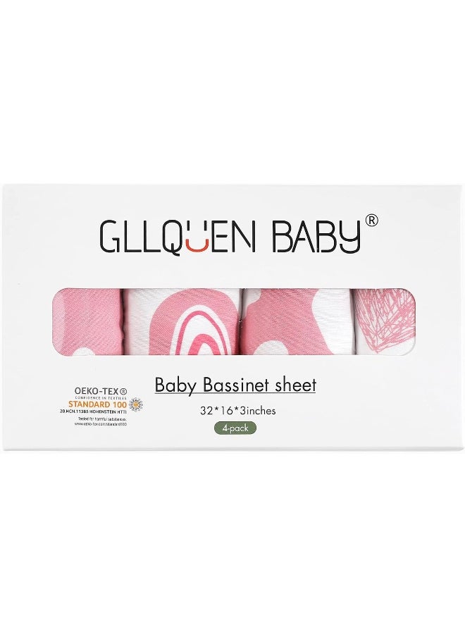 Gllquen Baby Bassinet Sheets 4 Pack, Breathable Cozy Fitted Mattress Sheet, Elastic Travel Crib Fashionable Floral Pattern, Standard Cradle Safe Sheets for Baby Boy Girls 32