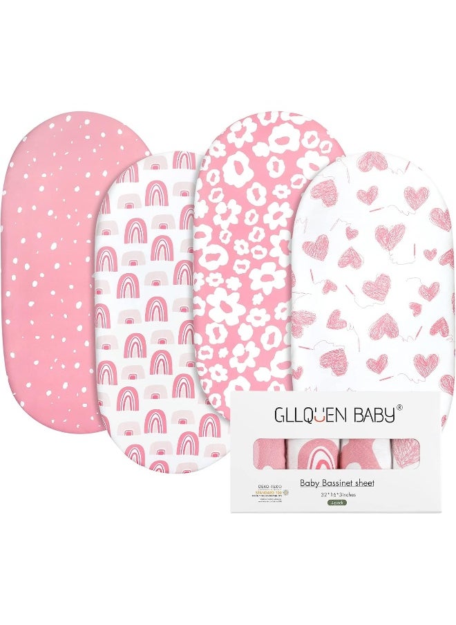 Gllquen Baby Bassinet Sheets 4 Pack, Breathable Cozy Fitted Mattress Sheet, Elastic Travel Crib Fashionable Floral Pattern, Standard Cradle Safe Sheets for Baby Boy Girls 32