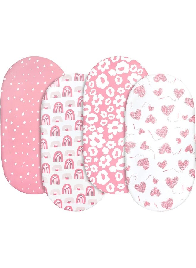 Gllquen Baby Bassinet Sheets 4 Pack, Breathable Cozy Fitted Mattress Sheet, Elastic Travel Crib Fashionable Floral Pattern, Standard Cradle Safe Sheets for Baby Boy Girls 32