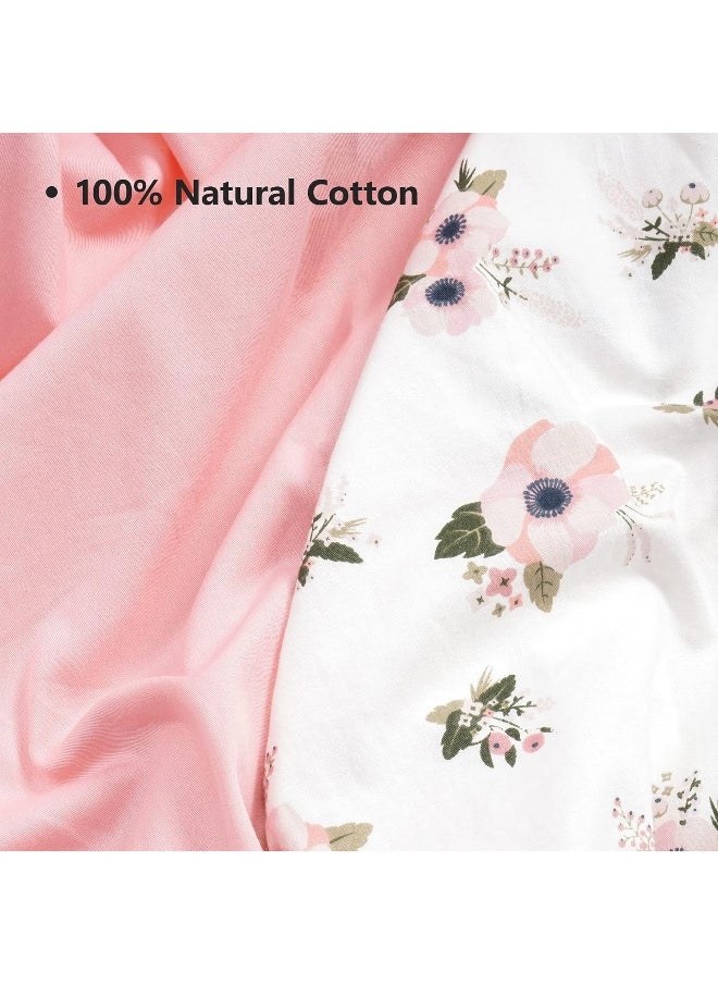 TILLYOU Printed Floral Crib Sheets Set, 100% Egyptian Cotton Toddler Sheet Set for Baby Girls, Soft Breathable Hypoallergenic, 28