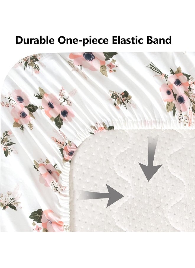 TILLYOU Printed Floral Crib Sheets Set, 100% Egyptian Cotton Toddler Sheet Set for Baby Girls, Soft Breathable Hypoallergenic, 28