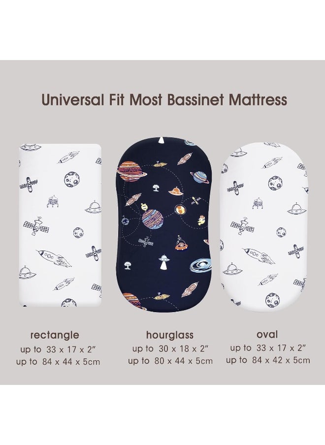 PHF Soft Bassinet Sheet Set, 2 Pack Silky Comfy Breathable Cradle Sheets for Baby Boys Girls, Universal Fit for Most Cradle and Bassinet Mattress, Space
