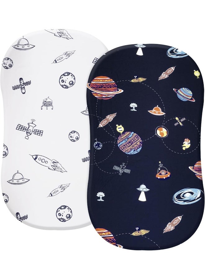 PHF Soft Bassinet Sheet Set, 2 Pack Silky Comfy Breathable Cradle Sheets for Baby Boys Girls, Universal Fit for Most Cradle and Bassinet Mattress, Space