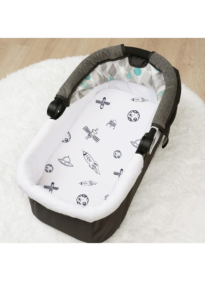 PHF Soft Bassinet Sheet Set, 2 Pack Silky Comfy Breathable Cradle Sheets for Baby Boys Girls, Universal Fit for Most Cradle and Bassinet Mattress, Space
